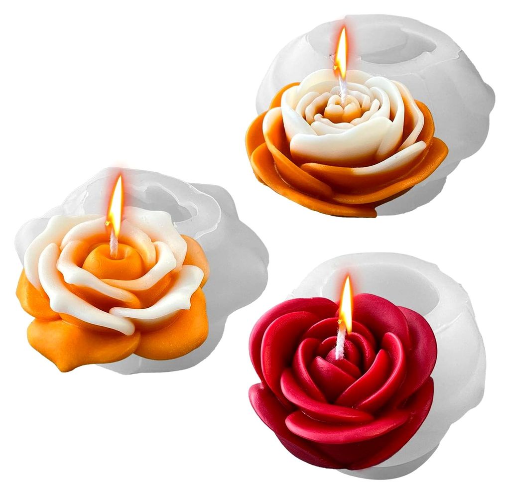3 Stück Silikonformen für Blumen, 3D-Rosenblüten-Kerzenform für Seife, Schokolade, Aromatherapie, DIY-Dekoration