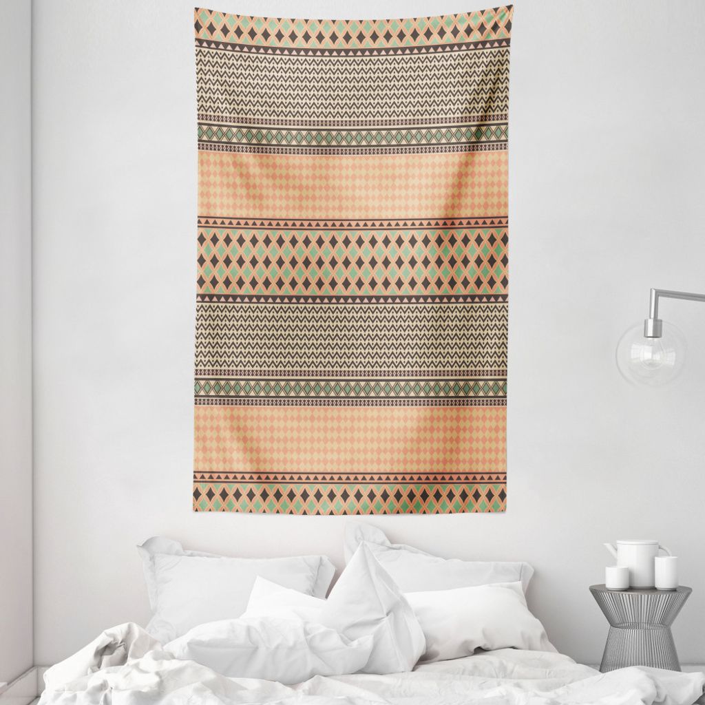 ABAKUHAUS Kente Muster Wandteppich und Tagesdecke, Ornament aus Weiches Mikrofaser Stoff Waschbar ohne Verblassen Digitaldruck, 140 x 230 cm, Mehrf...