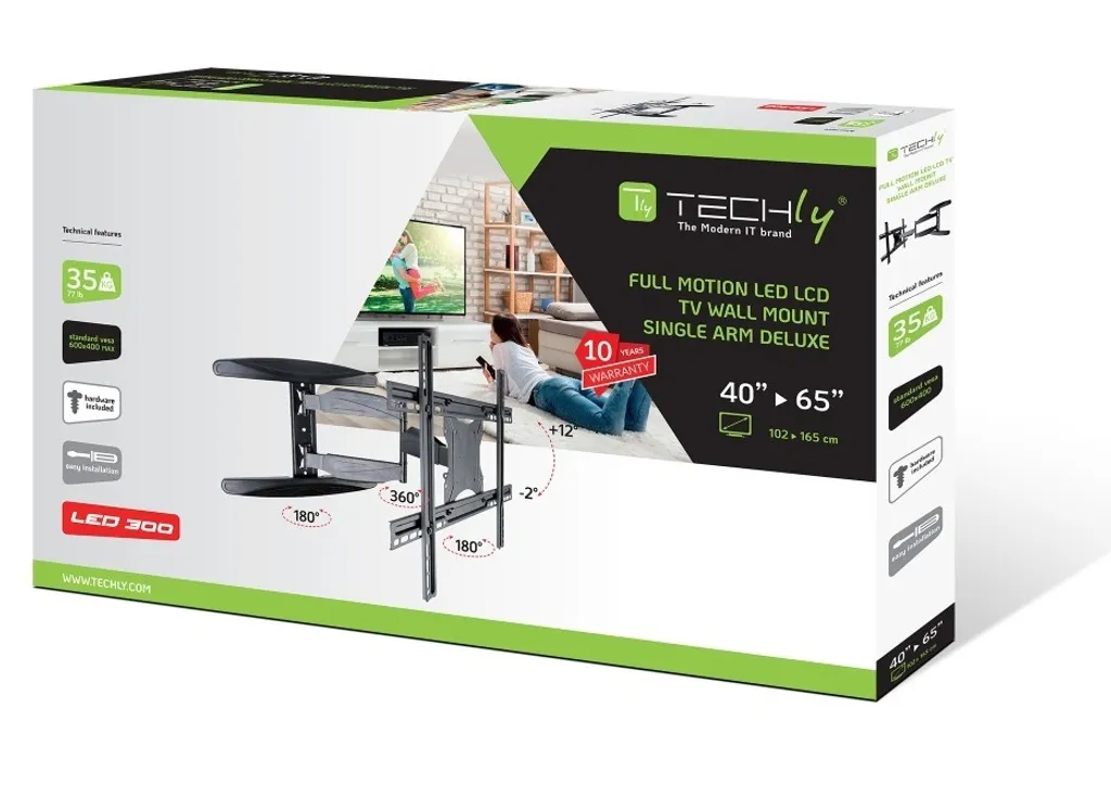 Support Mural TV FullMotion Inclinable et Pivotant 40-65 Pouces Techly - 8