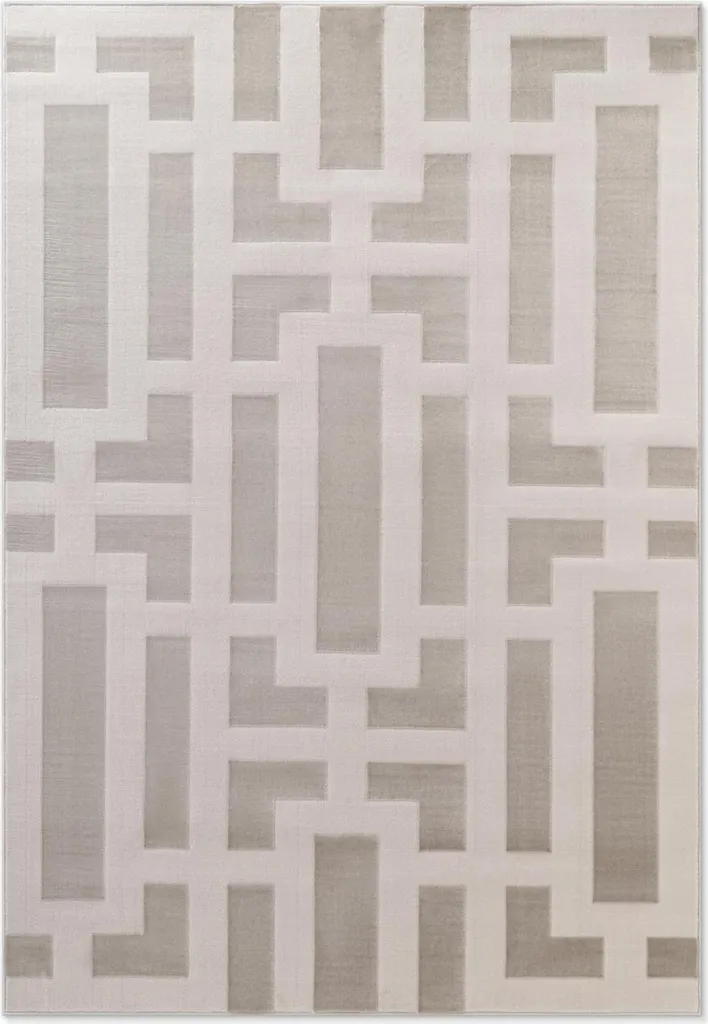 Tapis Moderne Confortable 160x235 cm Gris et Beige Motif Perles Chic
