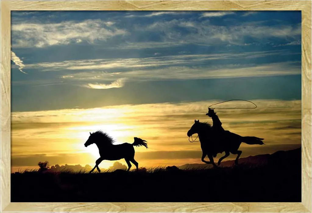 Cadre mural avec affiche Sunset Ride Laird en bois hêtre et acrylique