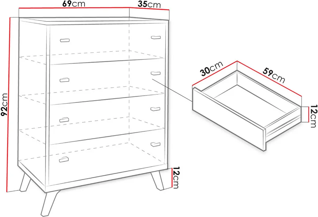Buffet de chambre KATIA commode bicolore blanc chêne style moderne - 3