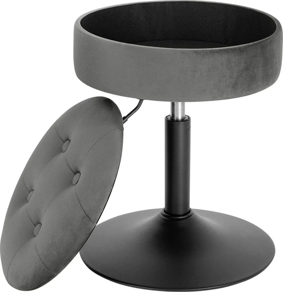 Tabouret Bas Pivotant Gris Foncé - Rangement Assise - Pied Métal