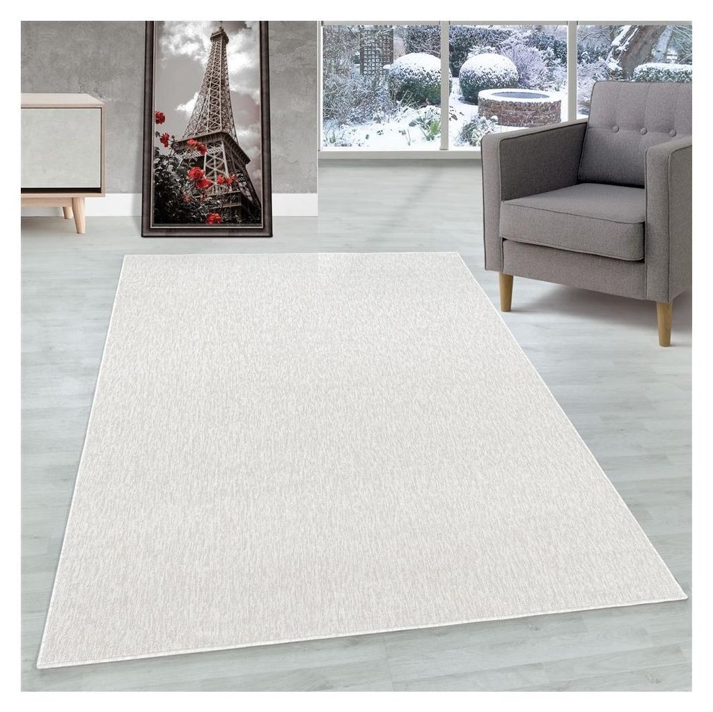 Kurzfloriger Wohnzimmerteppich, 4 mm hoch, marmorierter Homeoffice-Teppich, cremefarben 120 x 170 cm
