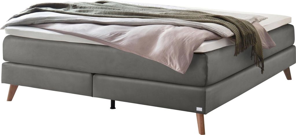 HASENA Raumspar Boxspringbett Beatriz steel Holz Eiche bright 160x200 : Topper - Lovely Top (fest)