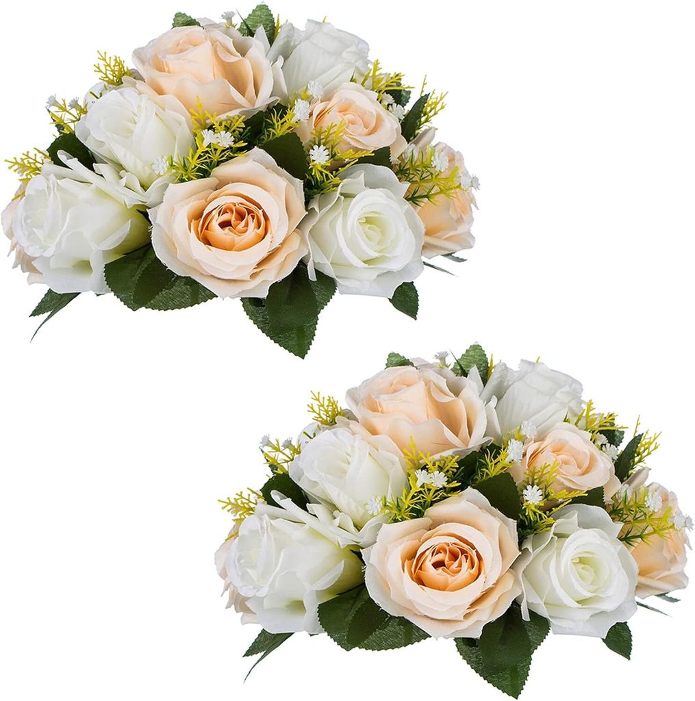 NUPTIO 2 Stück Künstliche Blumenstrauß, 15 Köpfe Kunststoff Rosen mit Sockel, Geeignet für Unser Geschäft Hochzeit Herzstück Blumenregal fü...