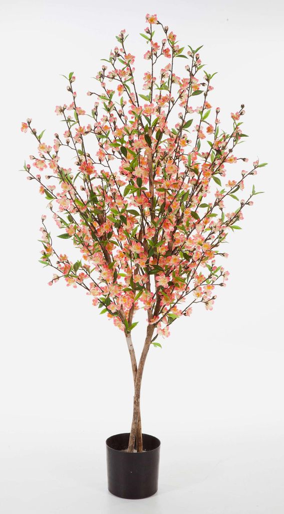 artplants.de Kunst Kirschbaum ZADAR, weiß - orange - rosa Blüten, 936 grüne Blätter, 170cm - Künstlicher Kirschbaum - Deko Baum