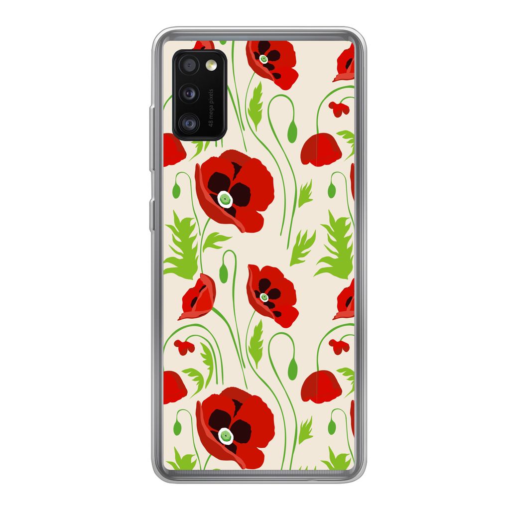 MuchoWow Handyhülle Schutzhülle Hülle für Samsung Galaxy A41 Blumen - Mohn - Muster Silikon Softcase Handy Hülle - Mobiltelefon