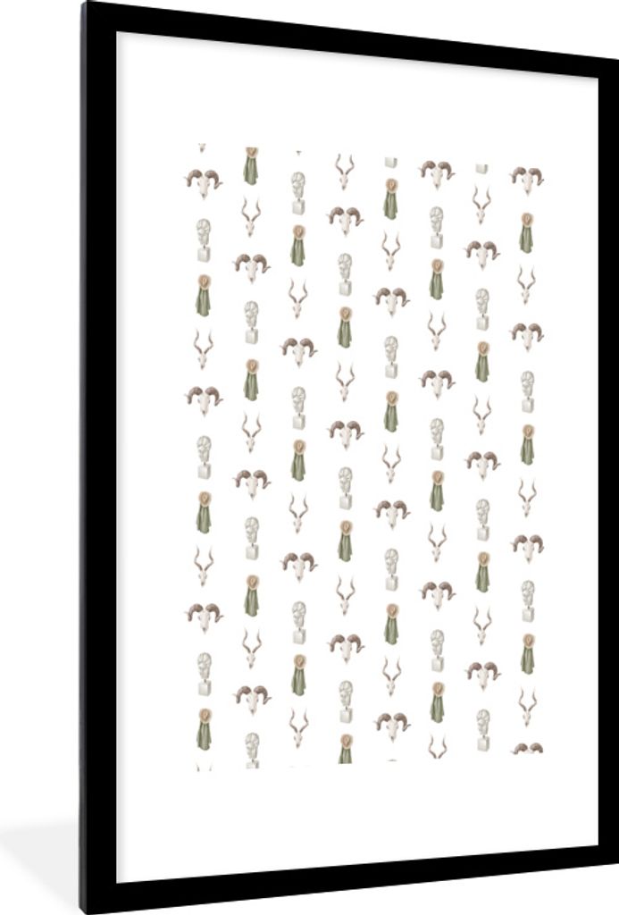 MuchoWow MuchoWow Gerahmtes Poster Illustrationen - Muster - Grau 60x90 cm - Poster mit zchwarzem Bilderrahmen - Dekoration - Wandposter Wohnzi...
