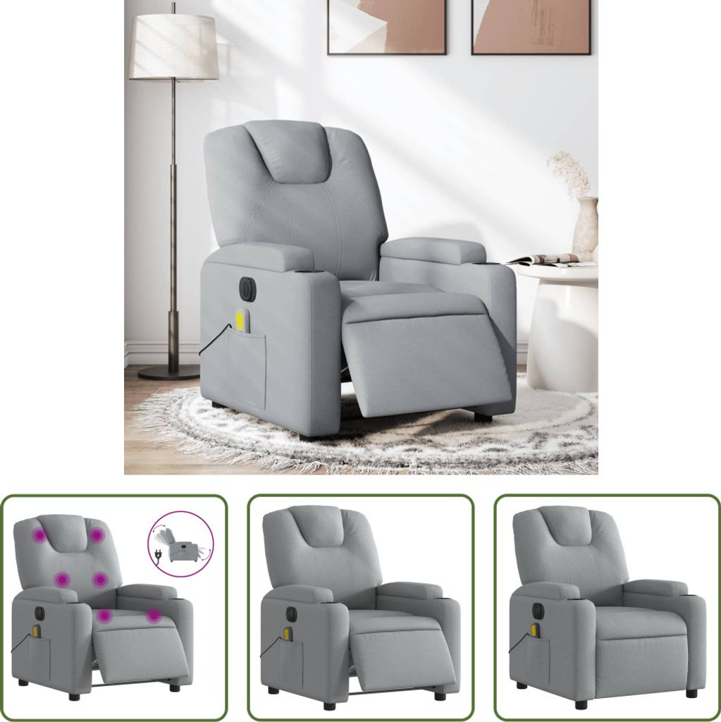The Living Store Massagesessel Elektrisch Hellgrau Stoff