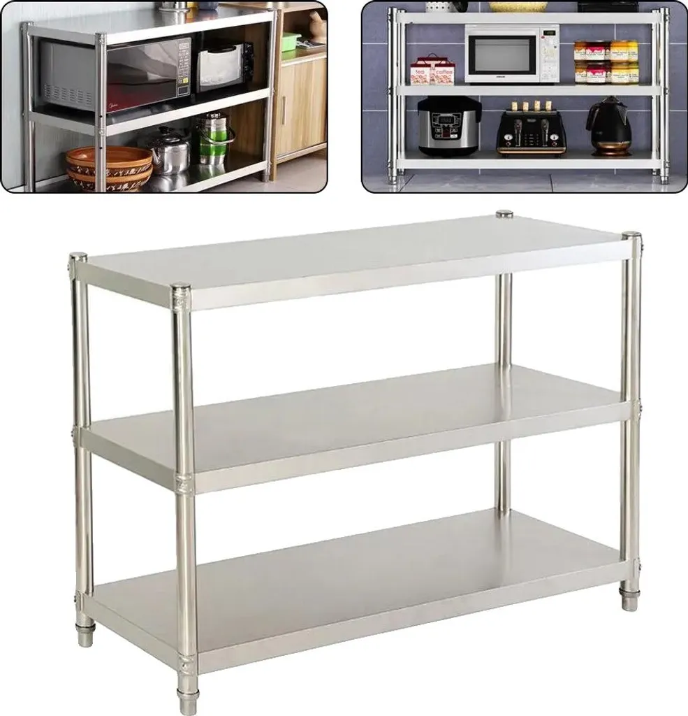 Étagère de cuisine inox anti-corrosion 3 étages 80x40x80cm stable 30kg