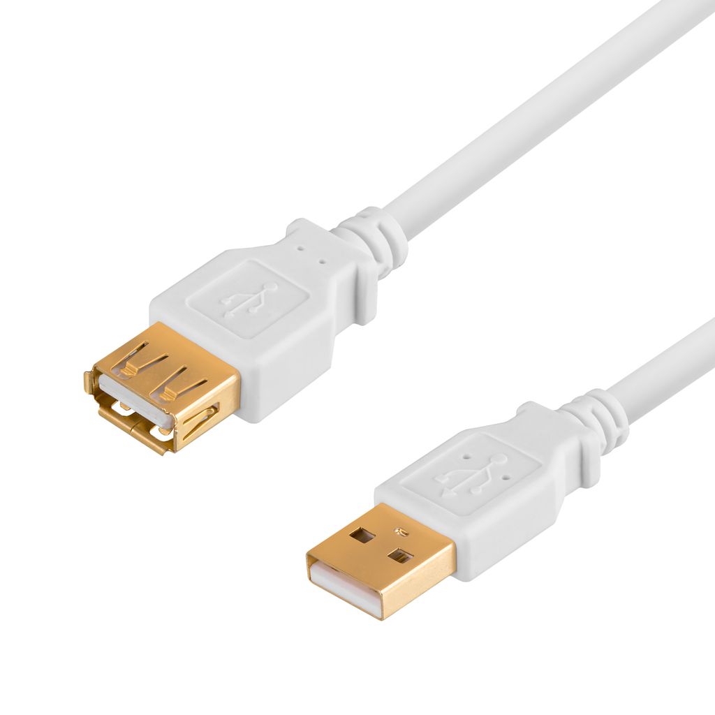 USB-A Verlängerungskabel, 2.0, gold, weiß 1,8m