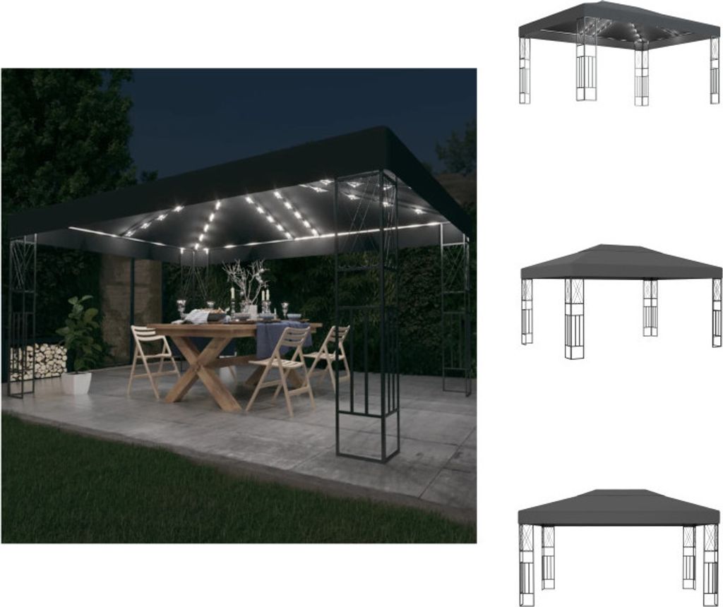 vidaXL Pavillon mit LED-Lichterkette 3x4 m Anthrazit Stoff - Pavillons & Partyzelte