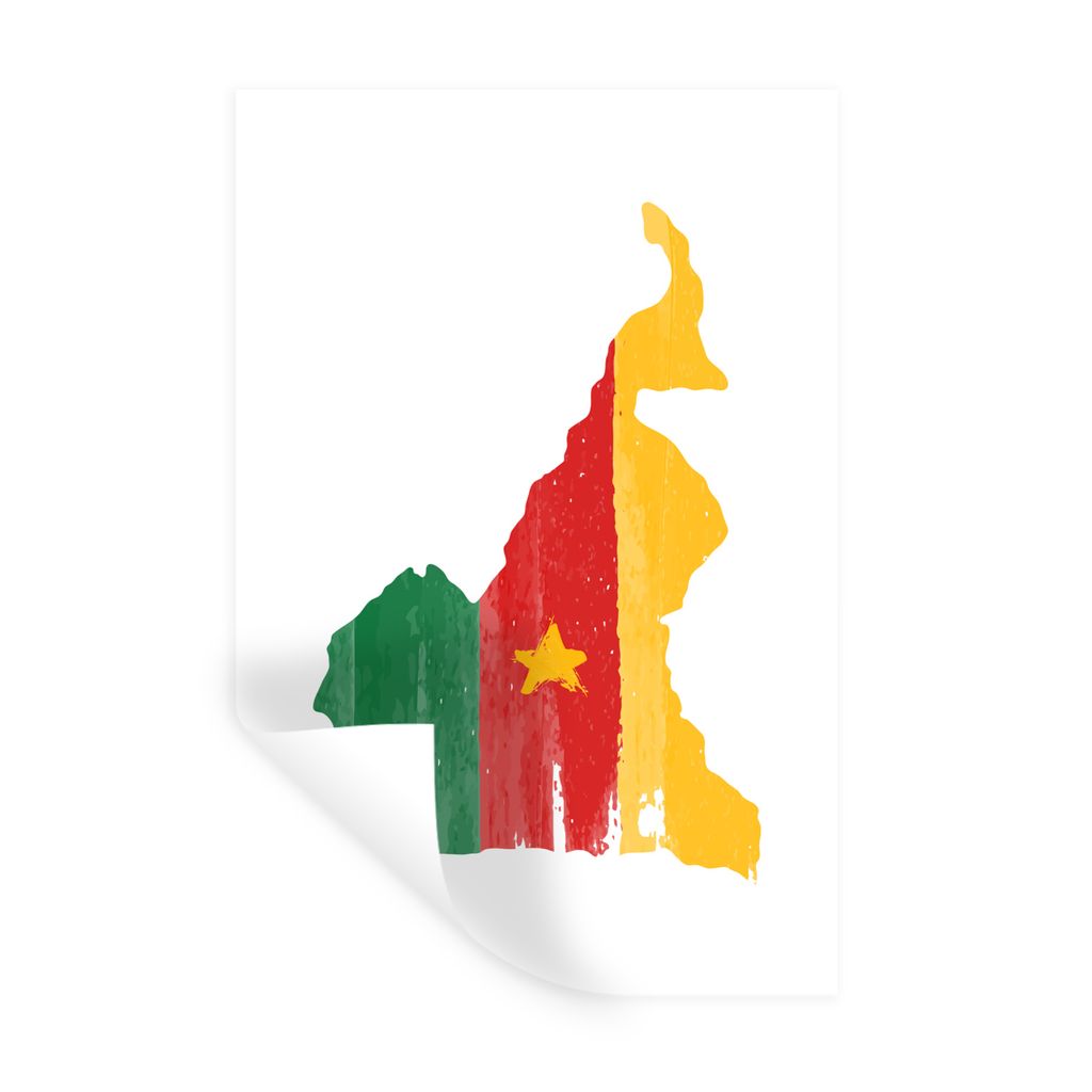 MuchoWow Wandtattoo Wandsticker Wandaufkleber Kamerun - Karte - Flagge 80x120 cm Selbstklebend und Repositionierbar - Repositionierbar - Wasser a...