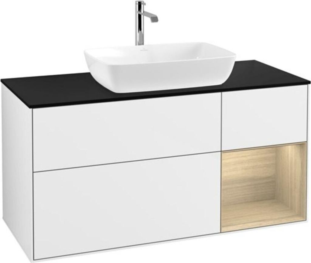 V&B Waschtischunterschrank Wandbeleuchtung Finion 120cm, Pl bla m, Reg Oa ven, glo wh. Lac