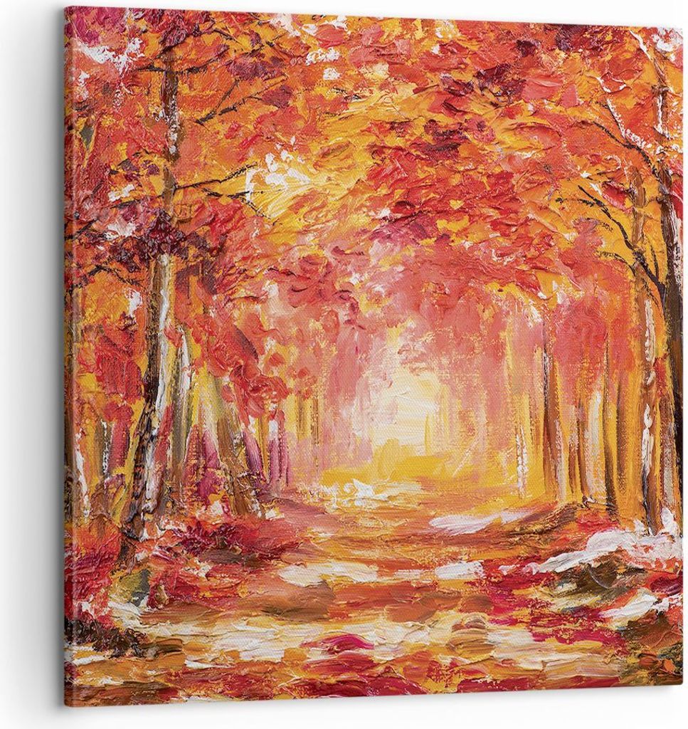 Bild auf Leinwand - Leinwandbild - Einteilig - Herbst Wald Rot - 60x60cm - Wand Bild - Wanddeko - Wandbilder - Leinwanddruck - Bilder - Wanddekorat...