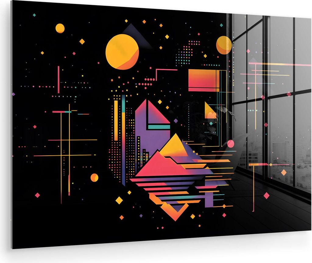 MuchoWow Glasbilder - Bilder auf Wandbild - Foto auf Glas Abstrakt - Formen - Linien - Farbenfroh 30x20 cm Wanddekoration aus Glas - Acrylglasbild ...