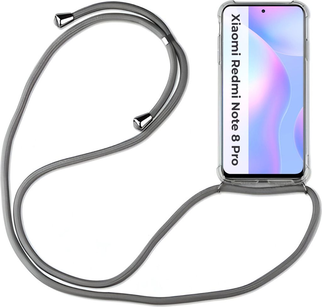 Xiaomi Hülle mit Band Schutzhülle Handykette Silikon Handy Tasche mit Schnur Neu Xiaomi Redmi Note 8 Pro Grau