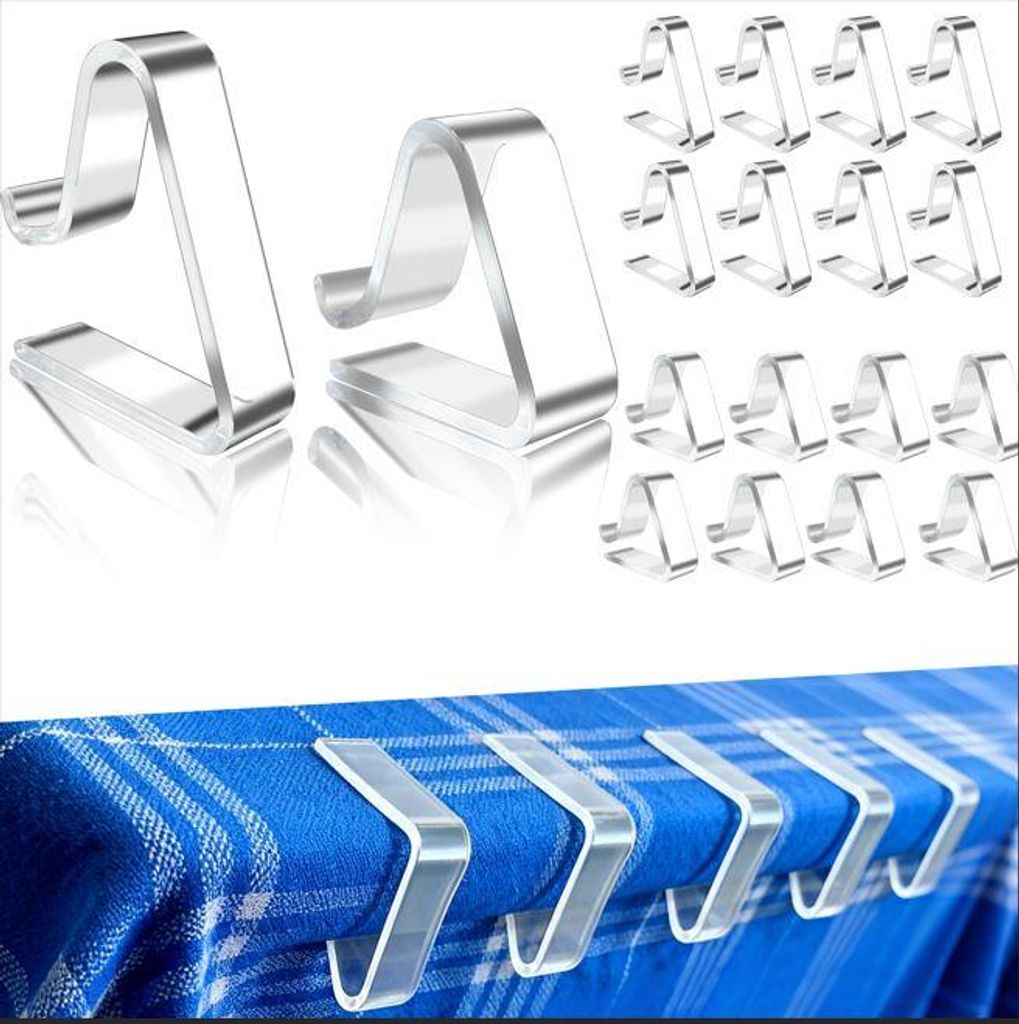 Klammern Transparent – Windfeste, aus Kunststoff für Tischstärken 3,5–5 cm – Ideal für Garten, BBQ & Camping (24er-Set)