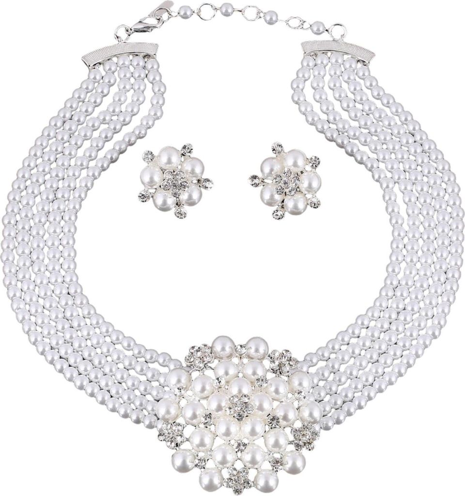 1 Set Halskette Ohrringe Set Hochglanz Glänzend Hell Glanz Geknotet Perlen Kunstperle Blume Hochzeit Braut Halskette Ohrringe Schmuck Geschenk