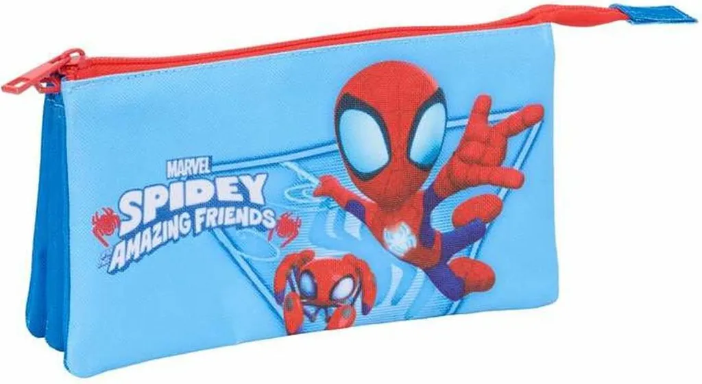 Spiderman Astuccio Scuola 3 Zip Blu - Organizer Triplo 22 cm Marvel
