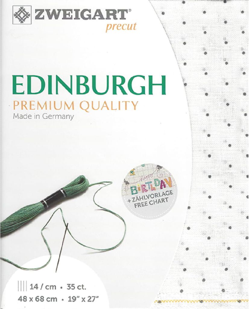 Zählstoff EDINBURGH Zweigart Precut 35 ct. 3217 Farbe 1409 mini dots weiß grau, Handarbeitsstoff aus 100% Leinen für Stickerei 48x68 cm