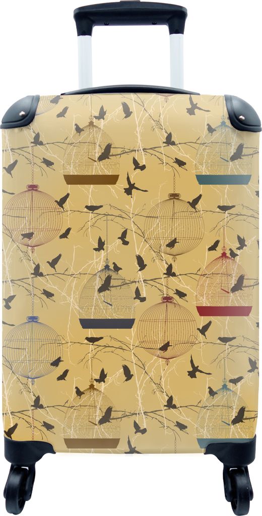 MuchoWow MuchoWow Koffer Handgepäck Trolley Rollkoffer Kleine Reisekoffer mit 4 Rollen - Vogelkäfig - Vogel - Muster - Cabin Size < 55x40x23 ...