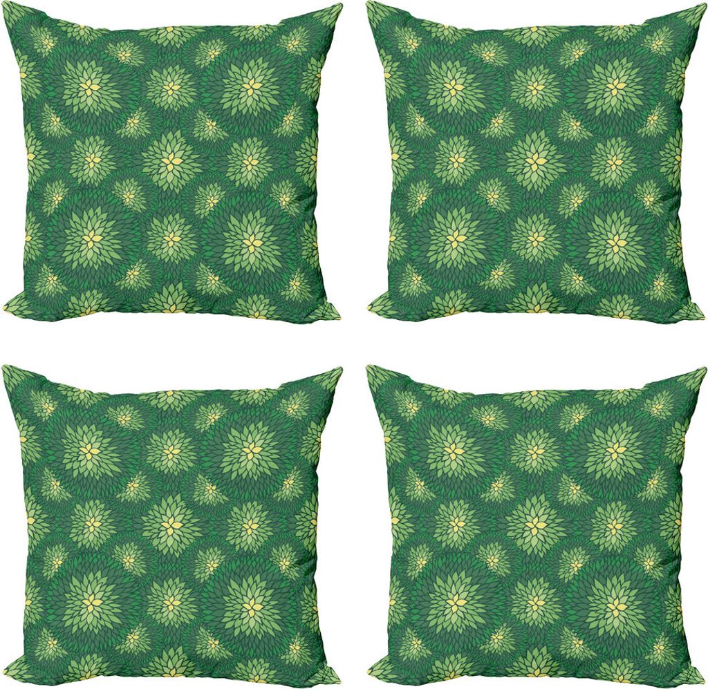 ABAKUHAUS Blumen Kissenbezug Set (4 Stück), Flüchtige Gekritzelverzierung, Moderner Doppelseitiger Digitaldruck, 50 cm x 50 cm, Pale Yellow Sea G...