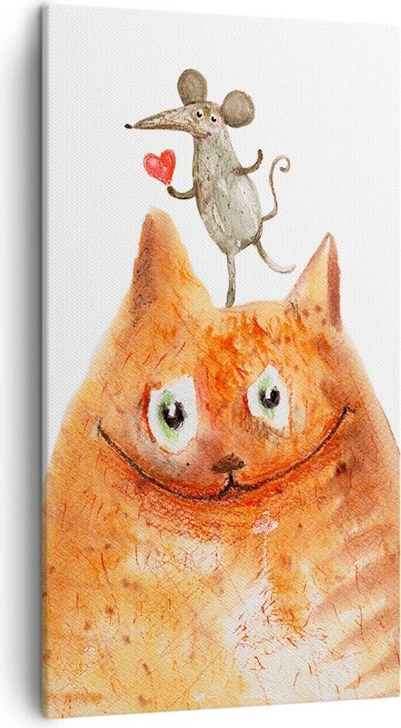 Bild auf Leinwand - Leinwandbild - Einteilig - Katze Maus Kinder - 45x80cm - Wand Bild - Wanddeko - Wandbilder - Leinwanddruck - Bilder - Wanddekor...