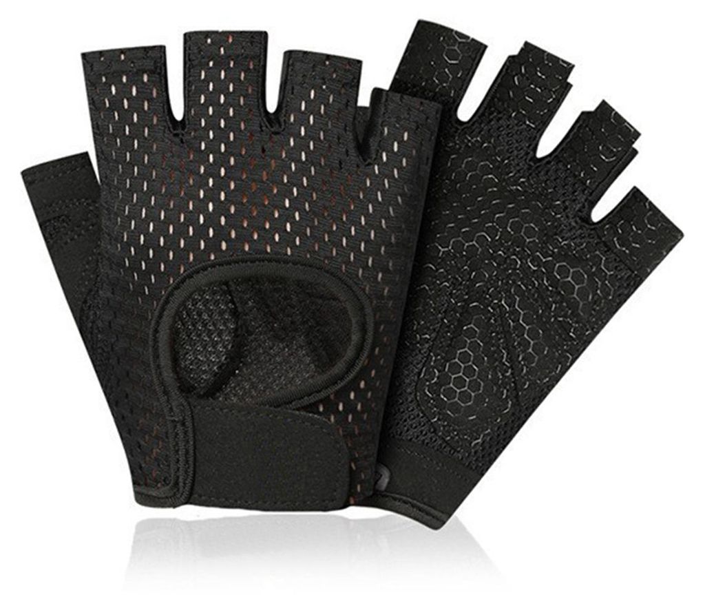 Fitness-Handschuhe, Workout für Männer und Frauen, Übung, Gewichtheben, Radfahren, Training, Halbfinger, Schwarz, S