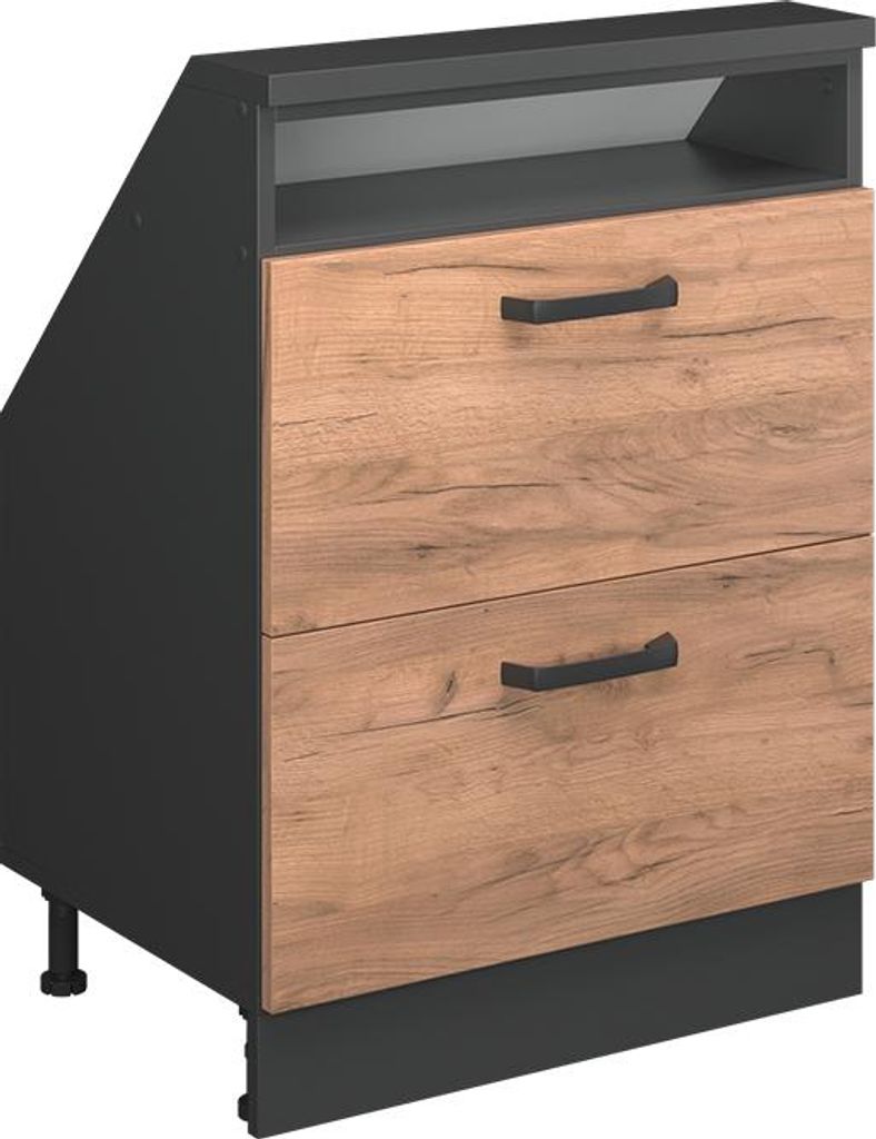 Vicco Dachschrägenschrank Rion, mit 2 Schubladen, Goldkraft Eiche/Anthrazit/Anthrazit