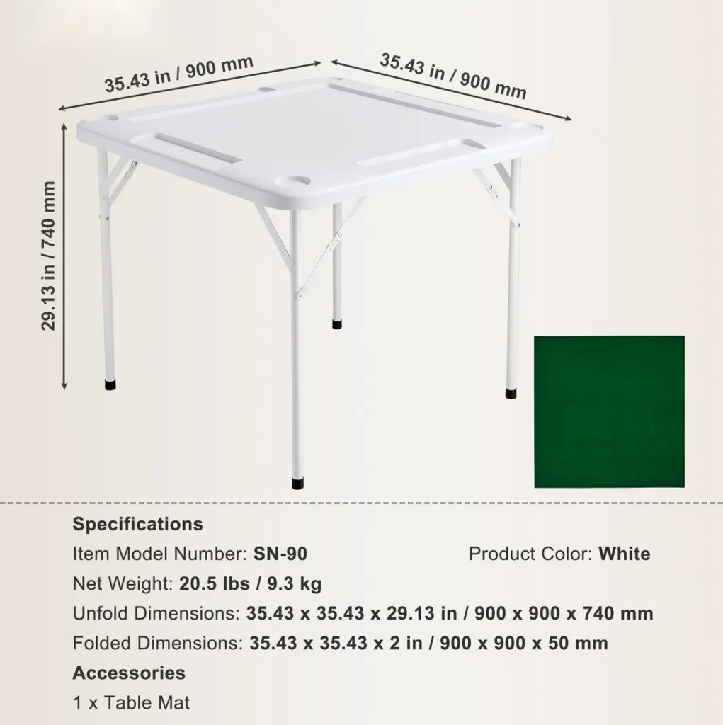 Table de Mahjong Pliante pour 4 Joueurs avec Plateau Vert Résistant - 7