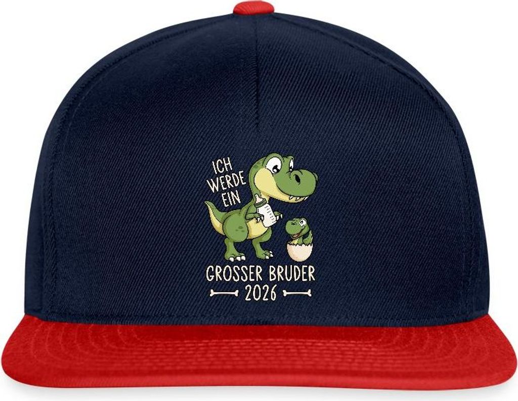 Spreadshirt Großer Bruder 2026 Ei Baby Dino Dinosaurier Snapback Cap, One size, Navy/Rot