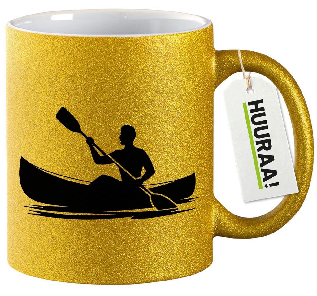 Huuraa Glitzertasse Canoeing Kajakfahren 330ml Gold Keramik Kaffeebecher Geschenkidee