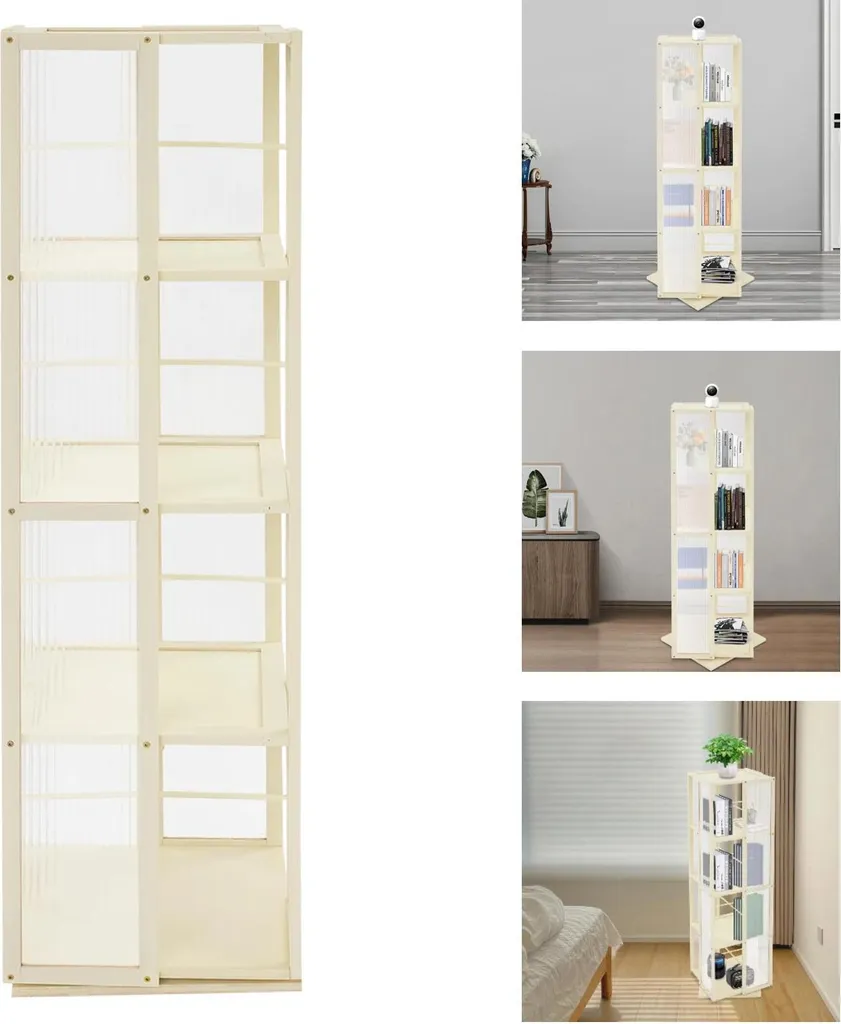Étagère rotative anti-encombrement 4 niveaux en bambou - Blanc crème