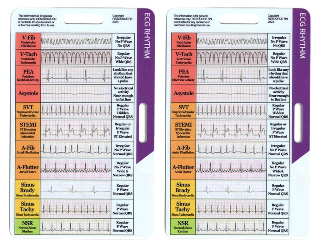 1/2 Stück EKG-Rhythmus-Taschenkarte, doppelseitige EKG-Rhythmus-Interpretationskarte, tragbare EKG-Rhythmus-Ausweiskarte, Geschenk für Pflegekrä...