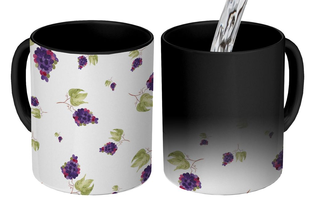 KitchenYeah Zauber Tasse Zaubertasse Magic Weintrauben - Aquarellfarbe - Schablonen 350 ml Farbwechsel Becher Geschenk Geschenkidee - Magic-Tasse...