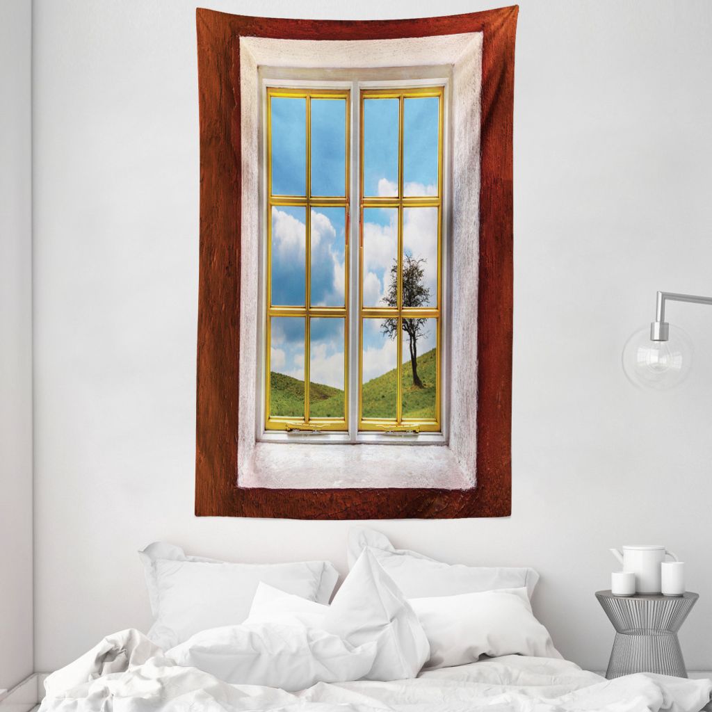 ABAKUHAUS Rustikal Wandteppich und Tagesdecke, Wiese Gras Land aus Weiches Mikrofaser Stoff Waschbar ohne Verblassen Digitaldruck, 140 x 230 cm, Me...