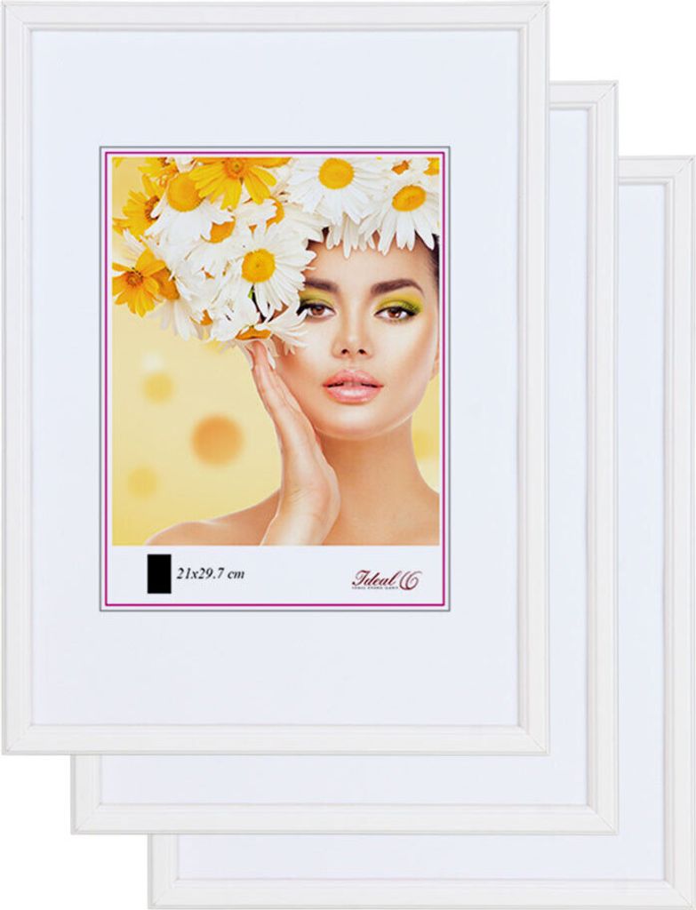 3er 5er Set Holz Bilderrahmen Foto Rahmen Holzrahmen Wanddeko Collage Poster S236 - Farbe: 3er Pack Weiß | Format: 21x29,7 DIN A4