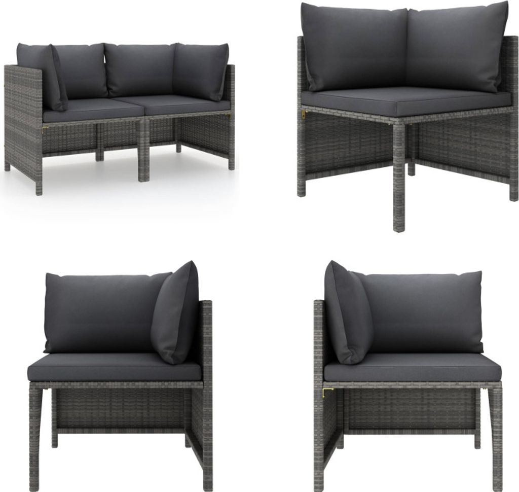 vidaXL 2 Sitzer Gartensofa mit Polstern Grau Poly Rattan - Gartensofa - Gartensofas - Lounge - Loungen