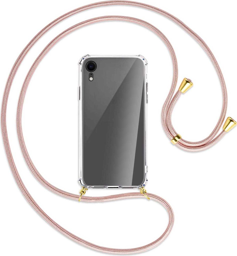 Handykette Backcover-Schutzhülle mit Band (Metall goldfarben) für Apple iPhone XR - roségold