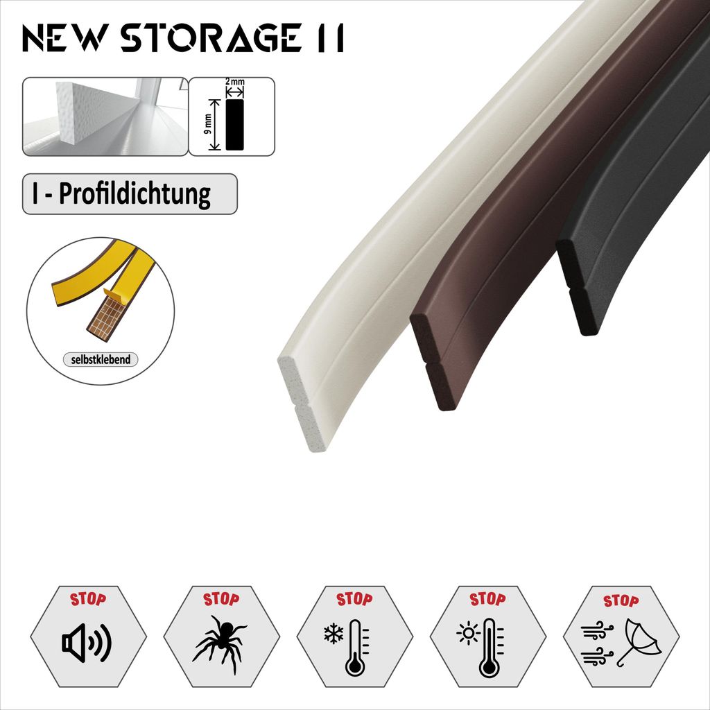 Fensterdichtung Türdichtung selbstklebend I P E D Profil Dichtung EPDM Gummi I-Profil 9x3 10m braun