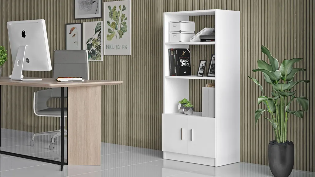 Meuble Bibliothèque Compact Blanc 140cm, Solution Rangement Skye Decor - 3