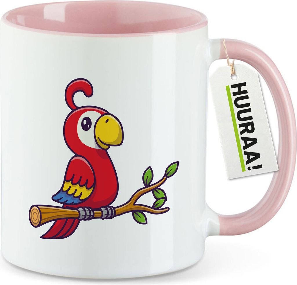 Huuraa Kaffeetasse Papagei Ara Comic 330ml Rosa Keramik Kaffeebecher Geschenkidee