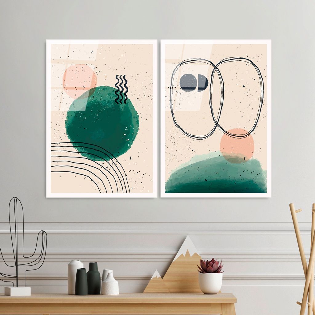 Wallity, UV-952 - 45 x 65, Dekoratives Gemälde aus gehärtetem Glas (2 Stück), Mehrfarbig, 100 % gehärtetes Glas, 45 x 65 cm
