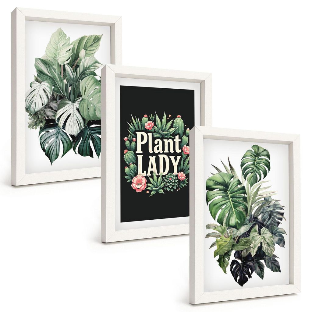 Bilder Set 3-teilig im weißen Rahmen – Wandbilder 3 Stück – gerahmte Poster für Wohnzimmer, Schlafzimmer und Flur – 20x30 cm – Tropische...