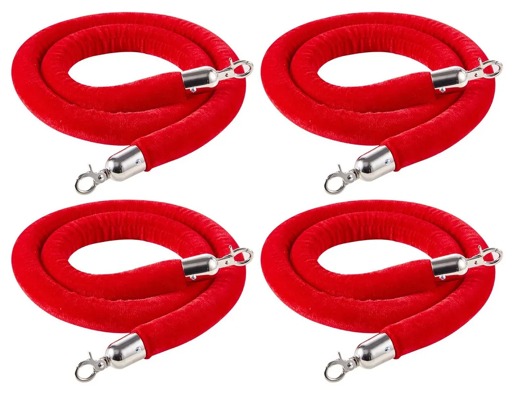Corde de Barrière en Velours Rouge pour Poteaux de Guidage - Pack de 4
