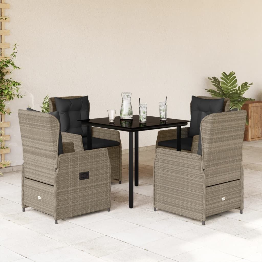 Maison Exclusive - 5-tlg. Garten-Essgruppe mit Kissen Hellgrau Poly Rattan
