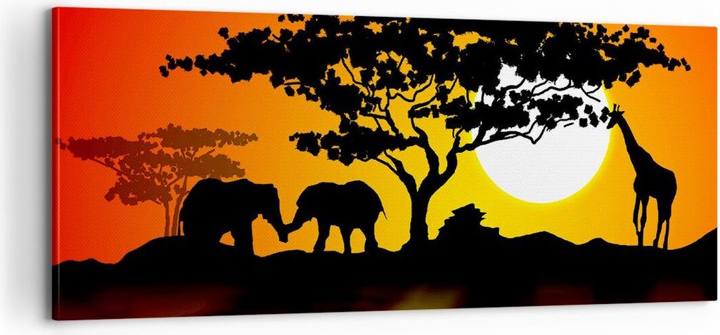Bild auf Leinwand - Leinwandbild - Tiere Safari Savanne Giraffe - 100x40cm - Wand Bild - Wanddeko - Leinwanddruck - Bilder - Kunstdruck - Wanddekor...