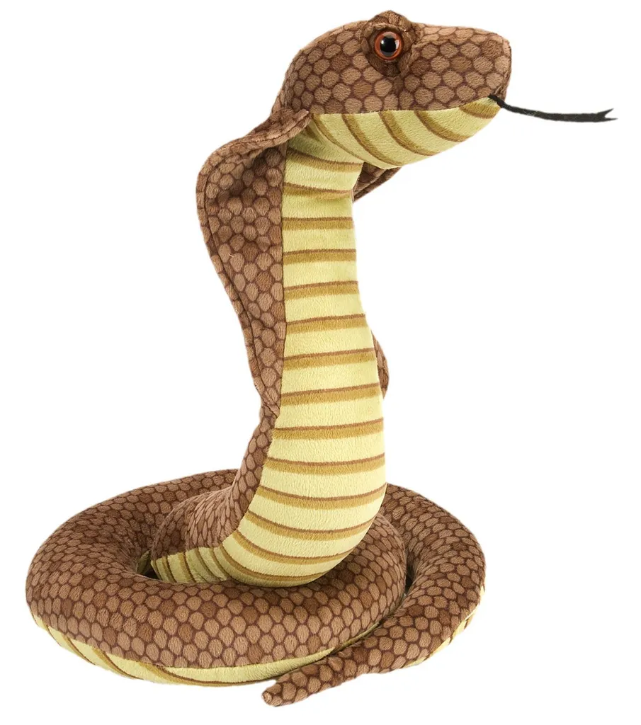 Peluche cobra réaliste en coton doux, serpent doudou beige et brun
